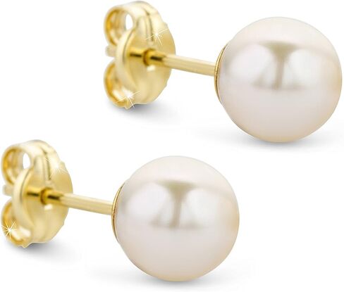 Pearl Stud Earrings for Women - 14K Gold Earrings for Women with 7mm Freshwater Pearl Stud - Elegant Timeless Womens Earrings Set Handmade in Italy - Womens Earring Set - Jewelry for Women in Kuwait