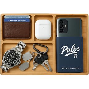 صينية الخشب الخشب الخشبي للرجال - منظم صينية وودد وودن للرجال لرسالة مضمار منضدة ، مدخل ، تمسك جميع التخزين المكتبي لساعة المجوهرات الرئيسية للمحفظة ، هدية عيد الأب ، بني in Kuwait