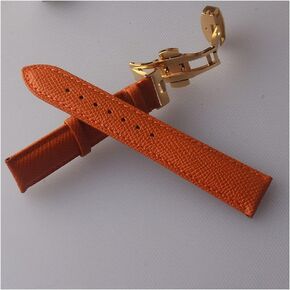 Watch Straps Gold Buckle Stainless Steel Watch Clasp Butterfly Buckles Watchband Strap Leather Orange Accessories for Lady 14 16 18mm Replacement Strap (Color : Orange, Size : 14mm) in Saudi Arabia
