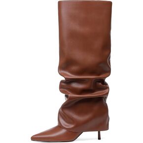 Womens Knee High Boots Fold Over Point Shark Slouchy Boot | Side Hidder Zipper, 3 inch Stiletto Heels, PU Leather & Suede — 8 Colors, Jeans to Dresses, Day to Night, Fall & Winter in Kuwait