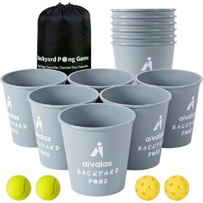 مجموعة ألعاب يارد بونج الخارجية، لعبة بونج العملاقة مع دلاء وكرات متينة، لعبة رمي الرمي للشاطئ والتخييم والحديقة والفناء الخلفي، رمادي in Kuwait