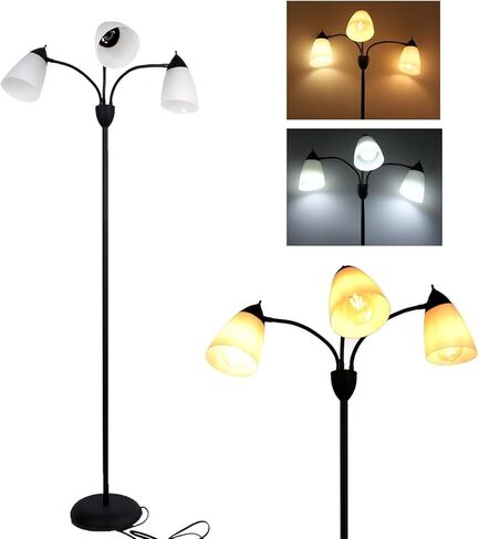 FIRVRE 3 Light Multi Head Floor Lamp Standing Lamp Tall Pole Modern Contemporary Reading Lamp with Adjustable Flexible Gooseneck Arms PVC White Shades for Study Living Room Bedroom in Kuwait