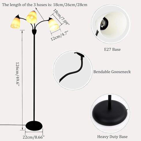 FIRVRE 3 Light Multi Head Floor Lamp Standing Lamp Tall Pole Modern Contemporary Reading Lamp with Adjustable Flexible Gooseneck Arms PVC White Shades for Study Living Room Bedroom in Kuwait