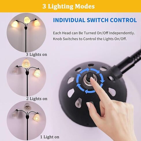 FIRVRE 3 Light Multi Head Floor Lamp Standing Lamp Tall Pole Modern Contemporary Reading Lamp with Adjustable Flexible Gooseneck Arms PVC White Shades for Study Living Room Bedroom in Kuwait