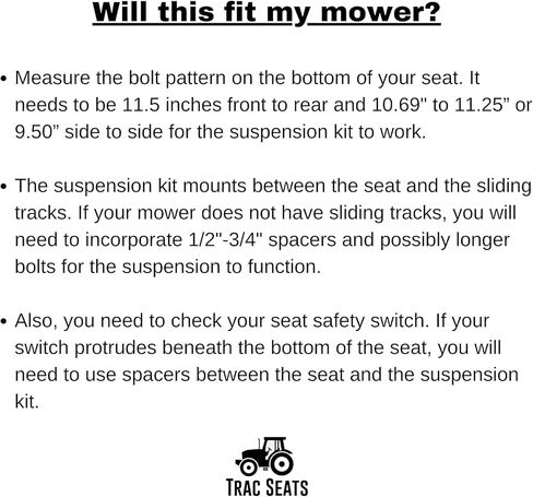 TRAC SEATS MADE IN THE USA Seat Suspension Kit For Bob-Cat Bobcat ProCat Series Zero Turn Mower - SAME DAY SHIPPING - 1 Year Warranty in Saudi Arabia
