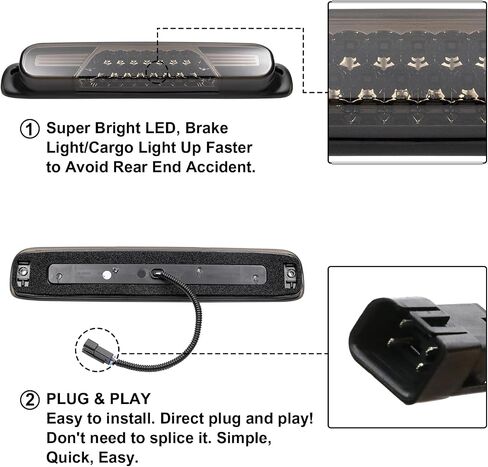LED 3rd Third Brake Lights Compatible with Silverado/for Sierra 1500 2500 3500&HD&Classic 1999-2007,Rear Cab Roof Center White Cargo Light&Red Brake Light(Clear+Red Lens) in Saudi Arabia