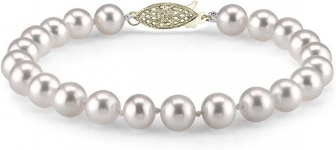 The Pearl Source 14K Gold 7-7.5mm Round White Japanese Akoya Saltwater Cultured Pearl Bracelet for Women in Saudi Arabia
