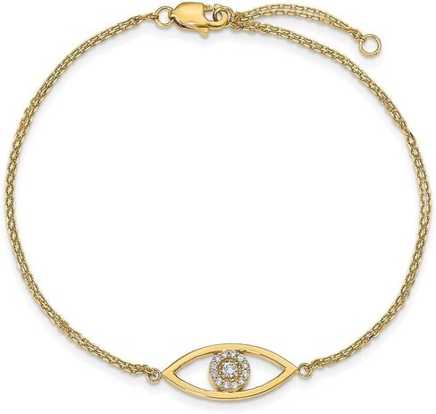 14K Yellow Gold Diamond Evil Eye 2 Strand with 1in Ext. Bracelet for Women 7"" (0.14ct, Color- G-I, Clarity- I2), AFJ-QG-XB320A-PK in Saudi Arabia