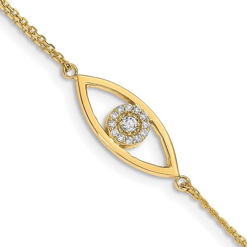 14K Yellow Gold Diamond Evil Eye 2 Strand with 1in Ext. Bracelet for Women 7"" (0.14ct, Color- G-I, Clarity- I2), AFJ-QG-XB320A-PK in Saudi Arabia