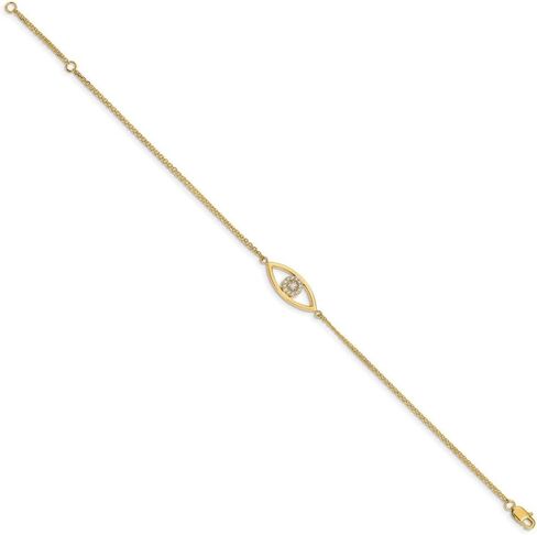 14K Yellow Gold Diamond Evil Eye 2 Strand with 1in Ext. Bracelet for Women 7"" (0.14ct, Color- G-I, Clarity- I2), AFJ-QG-XB320A-PK in Saudi Arabia