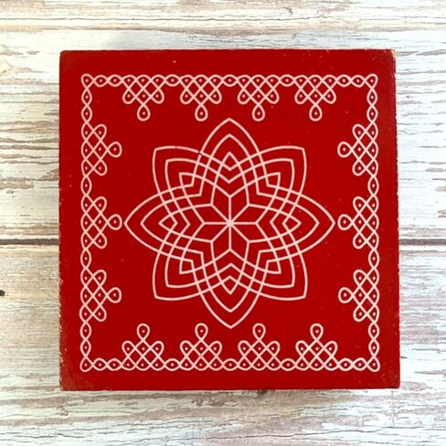 LOVENSPIRE Wooden Puja Chowki 4 Inch Handcrafted Floral Printed Traditional Chaurang Chowki for God Idols Kalash - Festive Decor for Pooja Home Temple Mandir - Diwali Housewarming Gift in Saudi Arabia