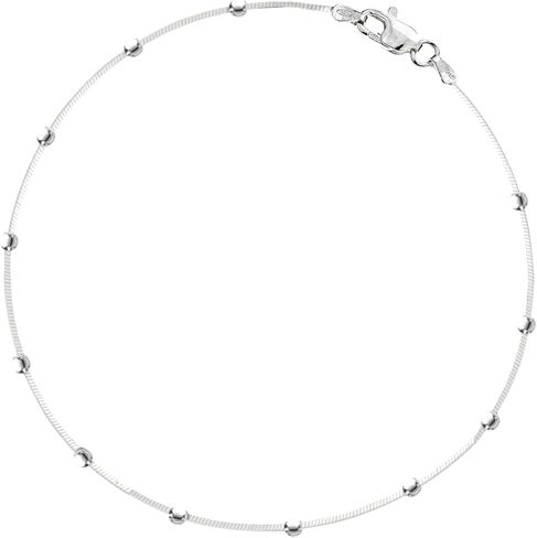 Ritastephens Sterling Silver Italian Bead Snake Link Ankle Bracelet Chain Anklet, 10" (3 Styles) in Saudi Arabia