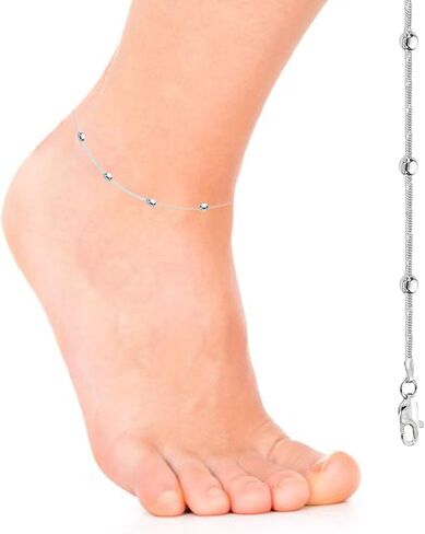Ritastephens Sterling Silver Italian Bead Snake Link Ankle Bracelet Chain Anklet, 10" (3 Styles) in Saudi Arabia