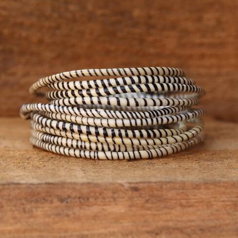 10 White and Black Recycled Flip Flop Bracelets Hand Made in Africa in Saudi Arabia