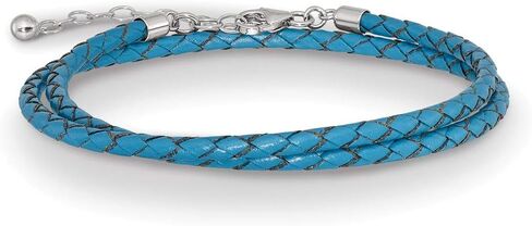 Solid 925 Sterling Silver Reflections Blue Leather 14In 2In Ext Choker Wrap Bracelet in Saudi Arabia