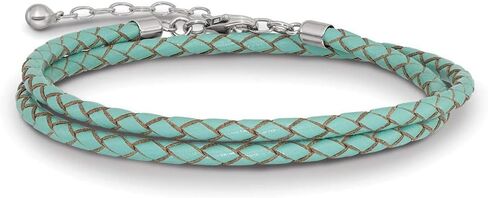 Solid 925 Sterling Silver Reflections Teal Leather 14In 2In Ext Choker Wrap Bracelet in Saudi Arabia