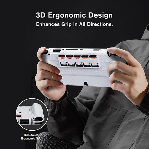 JEMDO Dockable Protective Case for Nintendo Switch OLED 2021 with 5 Game Card Slots,Ergonomic Comfort Grip,Shockproof Dockable Cover Accessories, Tempered Glass, Joy-Con Thumb Grips,Black-Set in Kuwait
