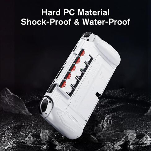 JEMDO Dockable Protective Case for Nintendo Switch OLED 2021 with 5 Game Card Slots,Ergonomic Comfort Grip,Shockproof Dockable Cover Accessories, Tempered Glass, Joy-Con Thumb Grips,Black-Set in Kuwait
