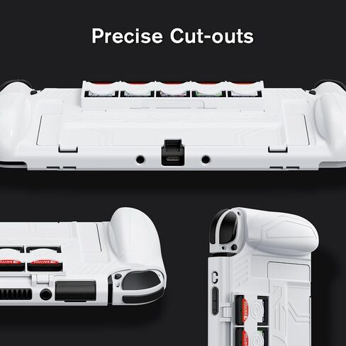 JEMDO Dockable Protective Case for Nintendo Switch OLED 2021 with 5 Game Card Slots,Ergonomic Comfort Grip,Shockproof Dockable Cover Accessories, Tempered Glass, Joy-Con Thumb Grips,Black-Set in Kuwait