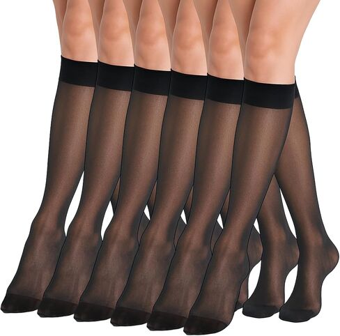 6 Pairs Sheer Knee High Stockings for Women,Black Nylon Knee Highs, Hose Hosiery Stockings in Saudi Arabia