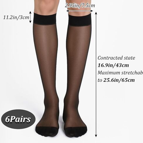 6 Pairs Sheer Knee High Stockings for Women,Black Nylon Knee Highs, Hose Hosiery Stockings in Saudi Arabia