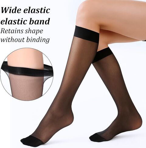 6 Pairs Sheer Knee High Stockings for Women,Black Nylon Knee Highs, Hose Hosiery Stockings in Saudi Arabia