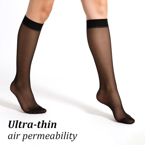 6 Pairs Sheer Knee High Stockings for Women,Black Nylon Knee Highs, Hose Hosiery Stockings in Saudi Arabia