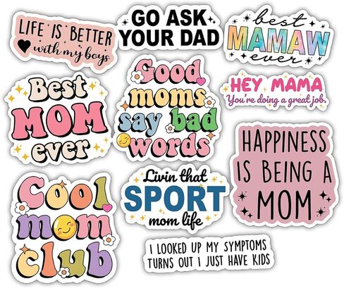 (10pcs) Mom Stickers Mothers Day Stickers Mama Mom Life Birthday Gift for Mom Funny Gifts Multiple Different Designs, Waterproof, UV- Resistant, Suitable for Tumbler, Laptop, Car, Truck in Kuwait