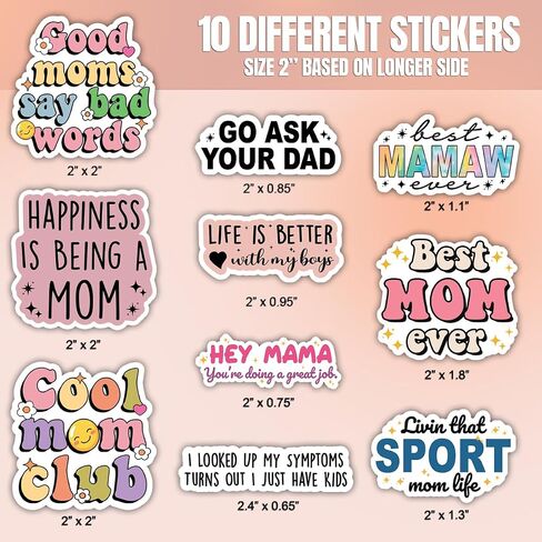 (10pcs) Mom Stickers Mothers Day Stickers Mama Mom Life Birthday Gift for Mom Funny Gifts Multiple Different Designs, Waterproof, UV- Resistant, Suitable for Tumbler, Laptop, Car, Truck in Kuwait