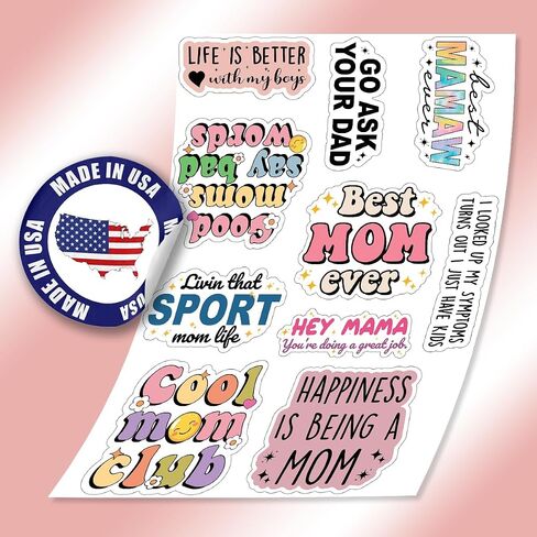 (10pcs) Mom Stickers Mothers Day Stickers Mama Mom Life Birthday Gift for Mom Funny Gifts Multiple Different Designs, Waterproof, UV- Resistant, Suitable for Tumbler, Laptop, Car, Truck in Kuwait