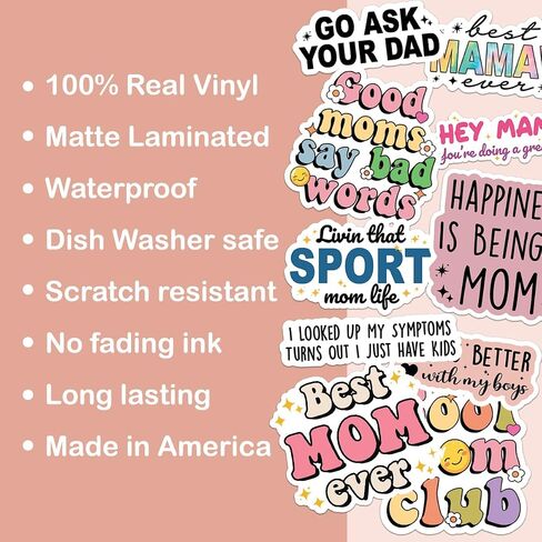 (10pcs) Mom Stickers Mothers Day Stickers Mama Mom Life Birthday Gift for Mom Funny Gifts Multiple Different Designs, Waterproof, UV- Resistant, Suitable for Tumbler, Laptop, Car, Truck in Kuwait