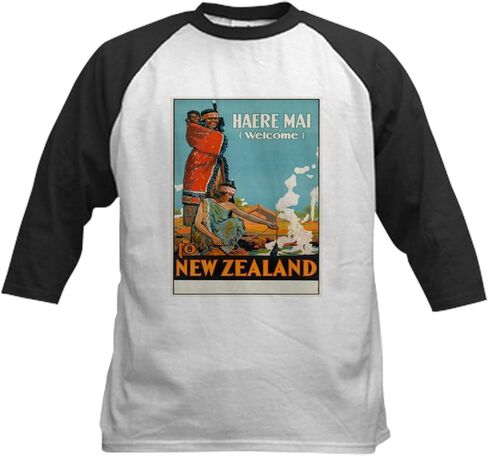 Cafepress Vintage Poster New Zealand Baseball Jersey Kids Cotton Baseball Jersey ، 3/4 Raglan Sleeve Shirt in Saudi Arabia