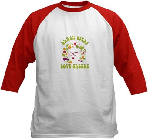 CafePress Black Girls Love Greens Vegetarian Baseball Jersey Kids Cotton Baseball Jersey, 3/4 Raglan Sleeve Shirt in Saudi Arabia