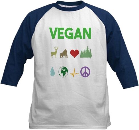 CafePress Veganism Vegetarian Foodie Veggies Baseball Jersey Kids Cotton Baseball Jersey, 3/4 Raglan Sleeve Shirt in Kuwait