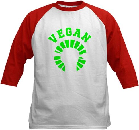 CafePress Vegan Veganism Vegetarian Animal L Baseball Jersey Kids Cotton Baseball Jersey, 3/4 Raglan Sleeve Shirt in Kuwait