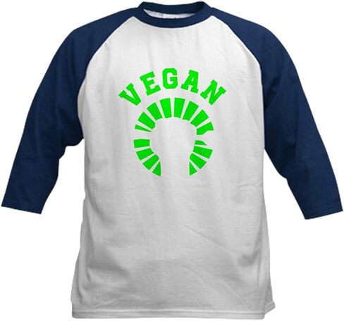 CafePress Vegan Veganism Vegetarian Animal L Baseball Jersey Kids Cotton Baseball Jersey, 3/4 Raglan Sleeve Shirt in Kuwait