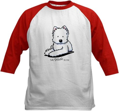 Cafepress Kiniart Talk Westie to Me Kids Baseball T Shirt Kids Cotton Baseball Jersey ، 3/4 Raglan Sleeve Shirt in Kuwait