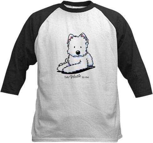 Cafepress Kiniart Talk Westie to Me Kids Baseball T Shirt Kids Cotton Baseball Jersey ، 3/4 Raglan Sleeve Shirt in Kuwait