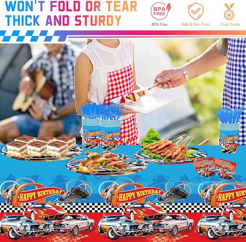 Monster Truck Birthday Decorations Tableware 170pcs Racing Car Theme Party Supplies Set Include Banner, Plates, Plates, Napkins, Cups, Forks, Spoons, Knives and Tablecloth Kit for Serve 24 Guests in Saudi Arabia