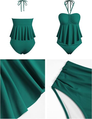 ZAFUL Womens 2025 Two Piece Bathing Suits Halter Bandeau Self-Tied Tankini Set Swim Top with Bottom Tummy Control Swimsuit in Saudi Arabia