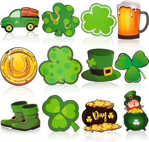 Junkin 60 Pcs St. Patrick's Day Cutouts Classroom Bulletin Border Decoration Shamrock Cutouts Gold Hat Beer Mug Cutouts Irish Elf Shoes Cutouts for St. Patrick's Day(Leprechaun) in Saudi Arabia