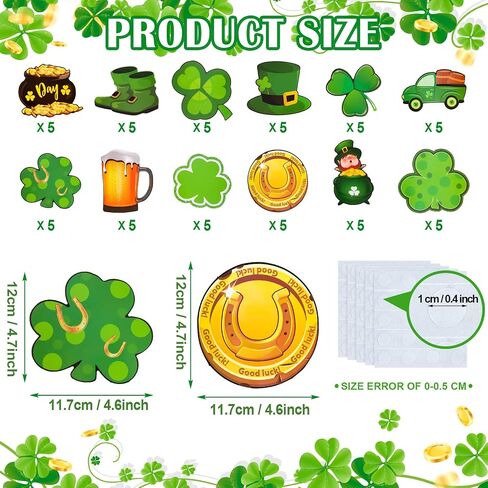Junkin 60 Pcs St. Patrick's Day Cutouts Classroom Bulletin Border Decoration Shamrock Cutouts Gold Hat Beer Mug Cutouts Irish Elf Shoes Cutouts for St. Patrick's Day(Leprechaun) in Saudi Arabia
