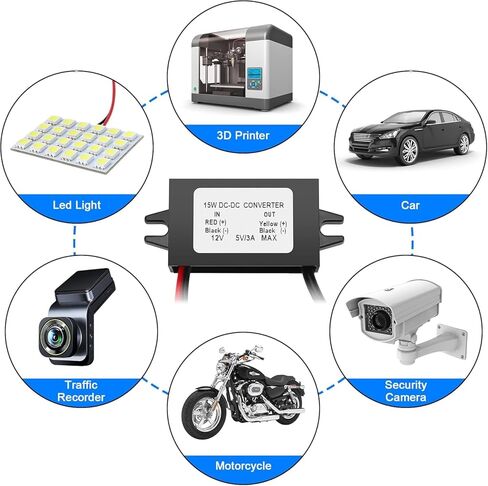 DC 12V/24V to 5V USB C Converter - DC-DC Buck Charging Module Step Down Converter Power Adapter Compatible with Raspberry Pi 4, Cellphone, Car in Kuwait
