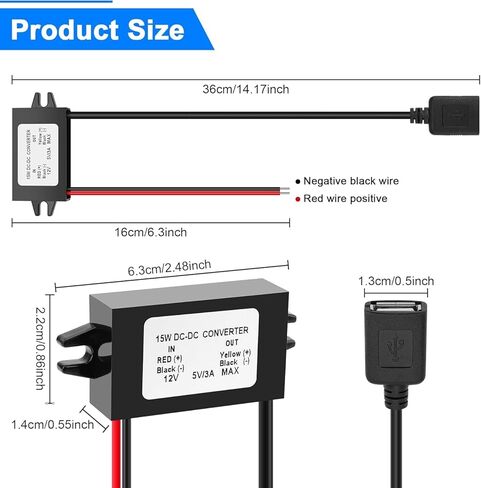 DC 12V/24V to 5V USB C Converter - DC-DC Buck Charging Module Step Down Converter Power Adapter Compatible with Raspberry Pi 4, Cellphone, Car in Kuwait