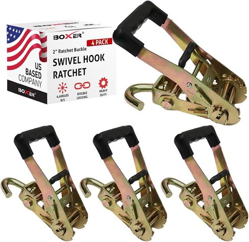 Boxer 4 Pack Heavy Duty Rubber Handle 2" Ratchet Buckle with Swivel J Hook, Double Locking, Breaking Strength 6,600lbs Towing, Cargo Control Tie Down in Saudi Arabia