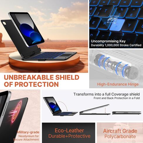 حافظة لجهاز iPad الجيل العاشر مع لوحة مفاتيح (10.9 بوصة، 2022)، 11 لونًا خلفيًا، قابل للدوران 360 درجة، رفيع وخفيف لجهاز iPad الجيل العاشر 10.9، أسود داكن in Kuwait