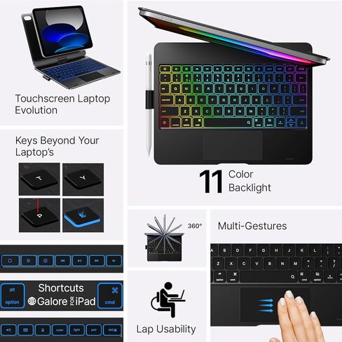 حافظة لجهاز iPad الجيل العاشر مع لوحة مفاتيح (10.9 بوصة، 2022)، 11 لونًا خلفيًا، قابل للدوران 360 درجة، رفيع وخفيف لجهاز iPad الجيل العاشر 10.9، أسود داكن in Kuwait