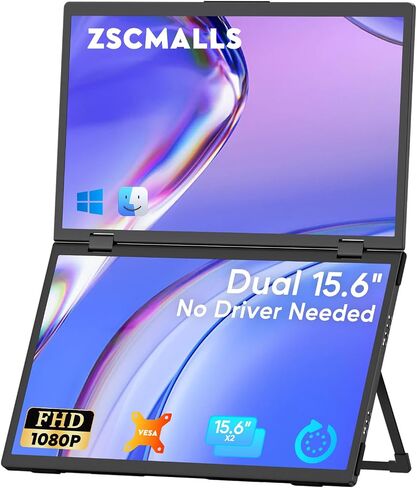 ZSCMALLS 15.6" Dual Monitors (Wins/Mac) Folding Stacked Portable Dual Monitor, USB C Travel Extended Display with VESA Triple Portable Monitor for Laptop PC in Kuwait