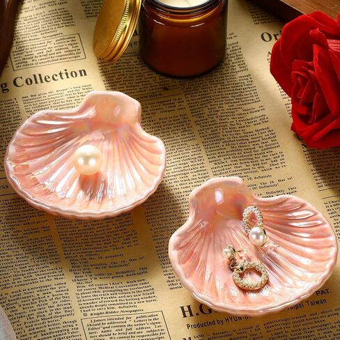 8 Pcs Shell Ring Dish Ceramic Jewelry Trinket Dish Tray Seashell Ring Key Holder Bowl Beach Room Coastal Plate Decor for Home Bathroom Counter(White) in Saudi Arabia