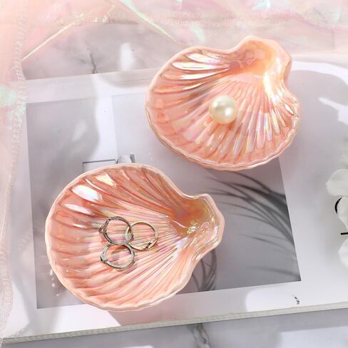 8 Pcs Shell Ring Dish Ceramic Jewelry Trinket Dish Tray Seashell Ring Key Holder Bowl Beach Room Coastal Plate Decor for Home Bathroom Counter(White) in Saudi Arabia